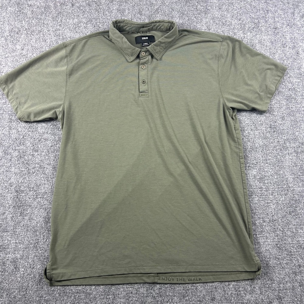 TRUE Linkswear Polo Shirt Mens‎ Large Olive Green Recycled Tencel Golf Top - Picture 2 of 8